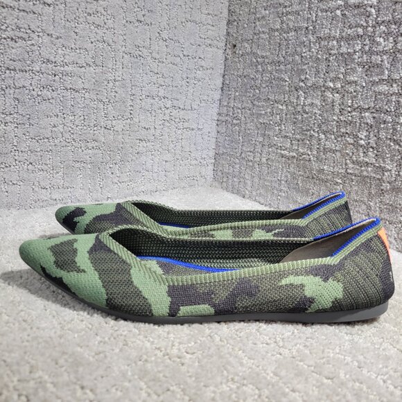 Rothys The Point Women's Size 9 Green Olive Camo Pointed Toe Slip on Flat Shoes - Picture 3 of 11